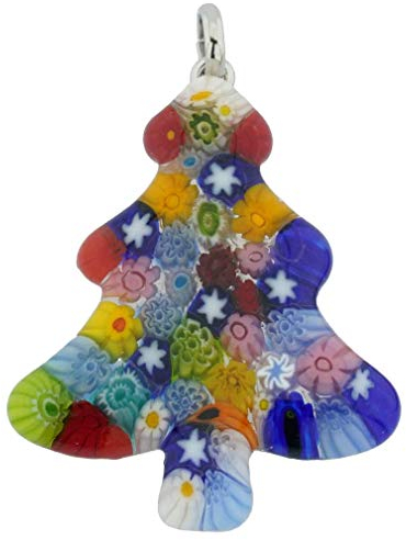 Collar con Colgante de árbol de Navidad Italiano Millefiori de Cristal de Venecia de Cristal de Murano Multicolor - Colgante de Navidad de Cristal de Murano para Mujer