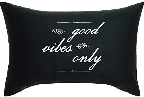 EXPRESS-STICKEREI Good Vibes only | lustiges Dekokissen Bestickt Schlafzimmer Dekoration Wohnzimmer Kissen mit Füllung | Good Vibes Zierkissen Sofakissen Polsterüberzug | 40x60cm | schwarz