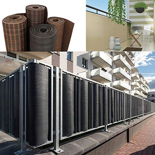 R.G. Balkonverkleidung Balkonblende Sichtschutzmatte Balkonbespannung Polyrattan Blende Meterware PE-Rattan Zaunblende Balkonblende (110cm, Anthrazit)