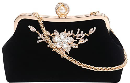 Lurrose Evening Handbag Women Girls Rhinestone Clutch Wedding Purse Cocktail Prom Handbag with Detachable Chain Strap for Wedding Party