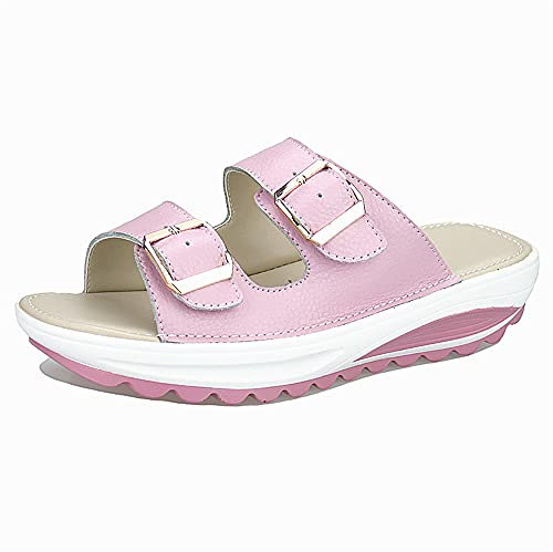 Morbuy Donna Estive Sandali Alla Moda Zeppa, Taglia Larga Casuale infradito Roma Comoda Pantofole Tacco 3 CM Sandali Con Plateau Casual Retrò Ciabatte Aperte Per Spiaggia Viaggio (36,Rosa)