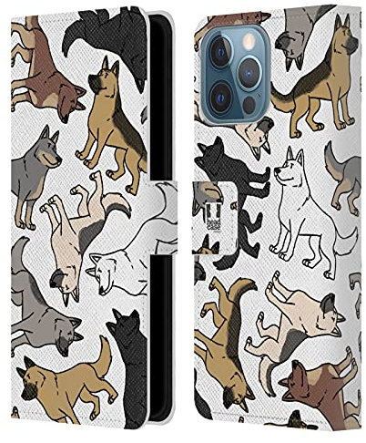 Head Case Designs Deutscher Schäferhund Hunderasse Muster Leder Brieftaschen Handyhülle Hülle Huelle kompatibel mit Apple iPhone 13 Pro Max