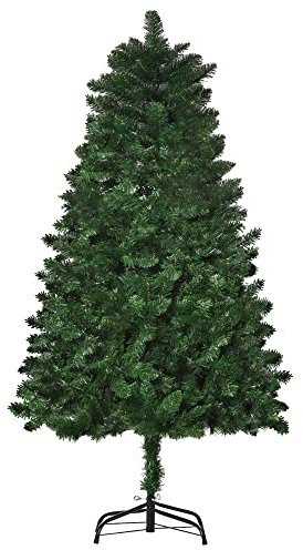 HOMCOM Árbol de Navidad Artificial 150 cm Ignífugo con 454 Ramas con 2 Tipos de Puntas de PVC Base Plegable y Soporte de Acero Decoración Navideña de Interior Verde