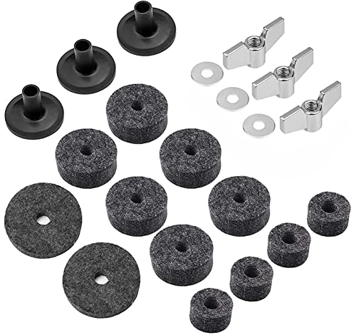 Alnicov Becken-Ersatzzubehör,21-teiliges Trommel-Ersatzset,Beckenfilze Hi-Hat Clutch Felt Beckenhüllen mit Flügelmuttern und Beckenunterlegscheibe für Becken-Stapler,Grau