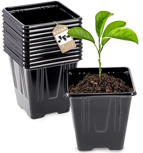 KADAX Pot de Fleurs pour semis, Pots de Culture carrés en Plastique, Pot de Culture, Pots de semis, Pots de Fleurs pour semis, Pot en Plastique (7,3 cm, 12 pièces, Noir)