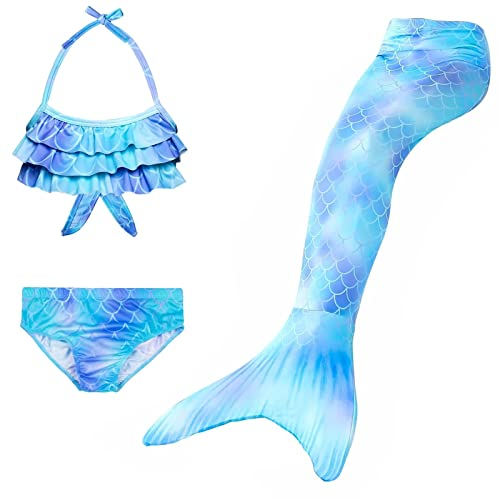 NAITOKE Meerjungfrauenschwanz zum Schwimmen für Kinder mit Bikini für Mädchen,3pc ohne Monoflosse