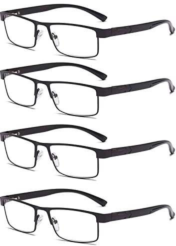 Eyglajdd 4er-Packe Herren Metall Rechteck Federscharniere Lesebrille Lesehilfe Blaulichtfilter Brille Schwarz +1,00
