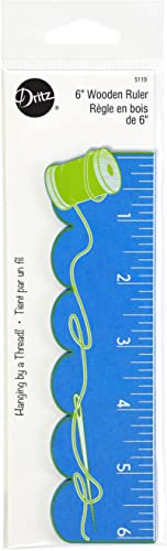 Dritz 5119 Holzlineal, Fadenspule, 15,2 cm Lineal aus Holz, Mehrfarbig