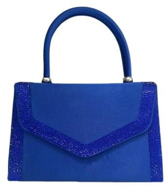 LeahWard Women's Clutch Bag Top Handle Wedding Evening Diamante Glitter Handbags (Royal)
