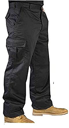 IBEX S3 Multi-Pocket Men’s Cargo Work Trousers - Durable Polyester-Cotton Blend, Heavy-Duty Builders Combat Pants, Black, 32W - Short