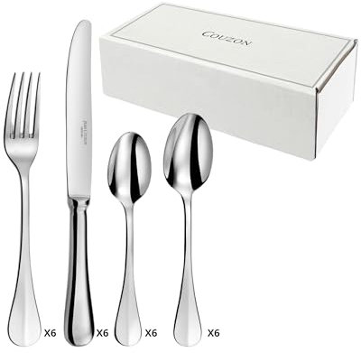 COUZON - Ménagère 24 couverts de table pour 6 personnes - Héritage - Acier inoxydable 18/10, Finition Miroir, Epaisseur 3.5 mm - Inox