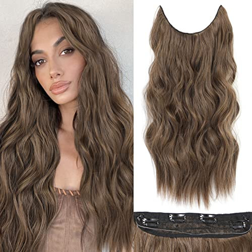 BUPPLER Haarverlängerung 50,8 cm Invisible Secret Hair Extensions Verstellbare Lange Gewellte Haarextension Synthetisches Upgrade 4 Sichere Clips in Haarteilen,Hellbraun