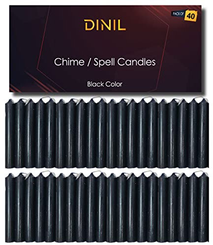 Dinil Spell & Chime Kerzen (40 schwarze Kerzen) - 10,2 x 1,2 cm Premium Mini Stabkerzen für Rituale, Geburtstage, Altar, Zaubersprüche, Klangkerzen (schwarz)