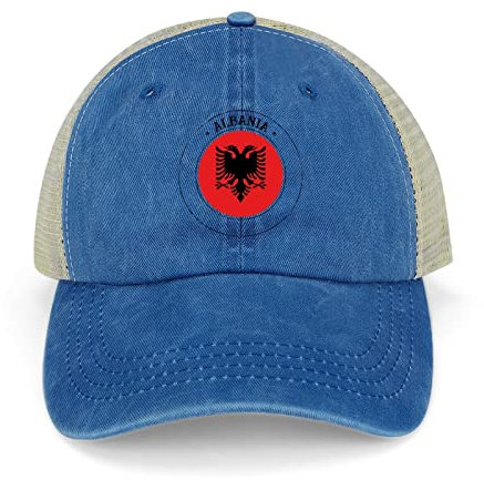 Funlucy Albanien Flagge Mesh Back Cap Albanien National Flag Baseball Cap Verstellbare Denim Cap, Dunkelblau-Albanien-Flagge, One size