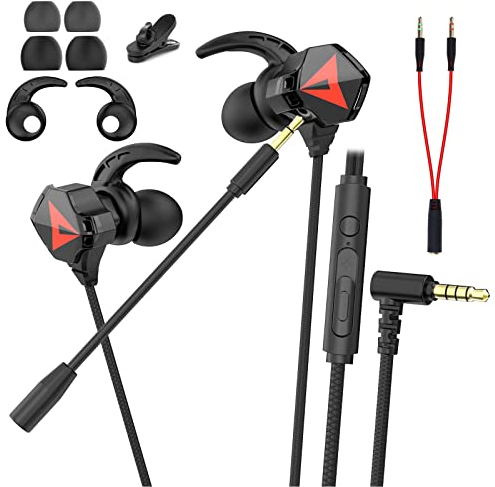BraveKoi In Ear Kopfhörer, Gaming Headset mit Dual-Mikrofon, Headphones mit Kabel 3,5 mm, Lärmminderung, Stereo-Bassleistung, Gaming-Kopfhörer für Phone, PS4, PS5, Xbox, PC, Laptop (Schwarz)