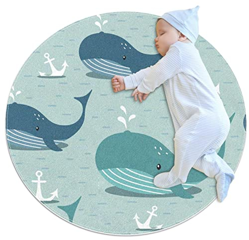 JDEZ Flächenteppiche Wale Kinder Spielplatz Teppich Runder Teppich für Kinder Mädchen Jungen Haustiere 80x80cm