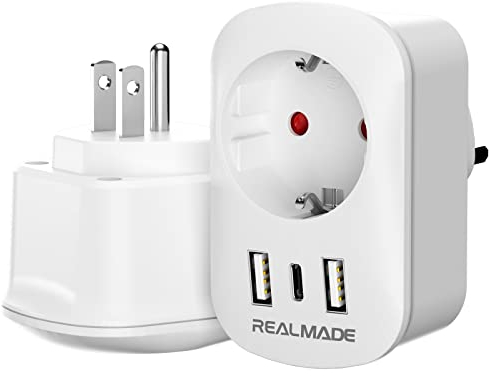 RealMade 2 Pack Reiseadapter USA adapter, Amerika Deutschland Stecker mit 2USB 1USB C, Reiseadapter Thailand, International Adapter fur Kanada, Dominikanische Republik, Mexiko, Australien