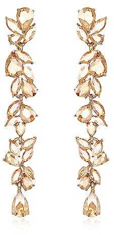 EVER FAITH Strass Kristall Kronleuchter baumeln Ohrringe Art Deco Marquise Teardrop lange Tropfen Ohrhänger für Damen Braut Hochzeit Prom Braun Gold-Ton