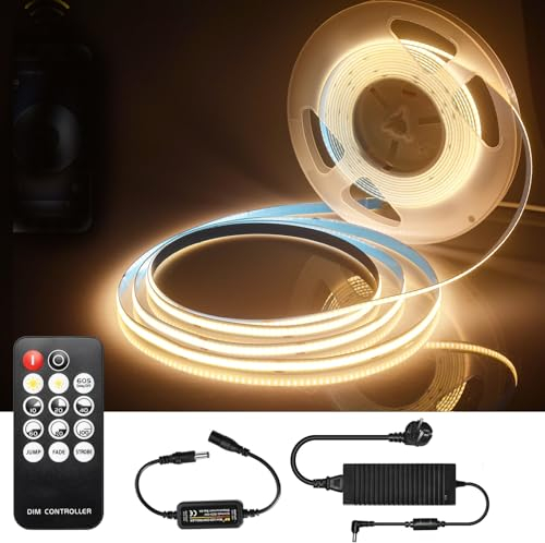 GEYUEYA Home Striscia LED 10 Metri,320 LEDs/M Striscia COB Dimmerabile Nastri LED Flessibile Luce con telecomando DC24V5A Luci a nastro CRI90+ per la camera da letto dell'armadio da cucina