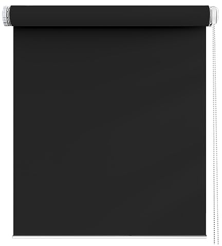 Verdunkelungsrollo 35 x 210 cm, Sichtschutz und Sonnenschutz Blickdicht, Thermo Dachfenster Rollo, inklusive Montagematerial, für Fenster & Tür, Schwarz