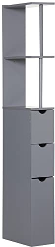 HOMCOM Tall Bathroom Cabinet, Freestanding Bathroom Storage Cabinet with 2-Tier Shelf and Drawers, Narrow Cupboard Storage Unit, Grey