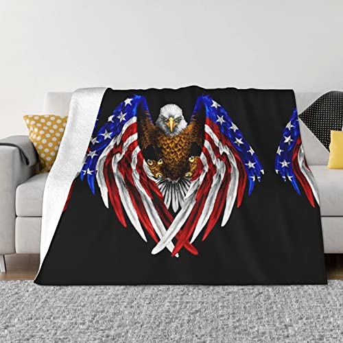 ESASAM Bedruckte Decke mit USA-Flagge, patriotischer Adler, Anti-Pilling-Flanell, super weich, bequem und warm.
