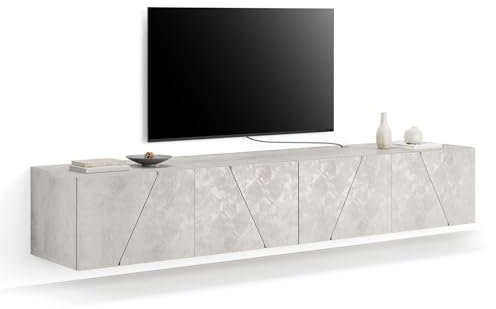 MOBILI FIVER, Wohnzimmerwand Emma 1, Grauer Beton, 208x44x36 cm, Made In Italy