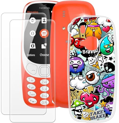 MILEGAO Nokia 3310 2017 Hülle + 2 Displayschutzfolien aus gehärtetem Glas, ultradünne Stoßstange, stoßfeste weiche TPU-Silikon-Abdeckung Hülle für Nokia 3310 2017 (2.4”)