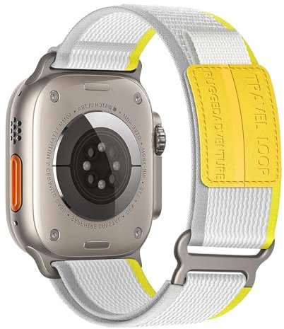 Trail Loop for Apple Watch Ultra/2 Straps 49mm 46mm 44mm 45mm 42mm 41mm 40mm 38mm iWatch Strap Men/Women,Nylon Sport Strap for Apple Watch Series 10 Strap 9 8 7 6 5 4 3 SE/2,Yellow Beige/Leather L