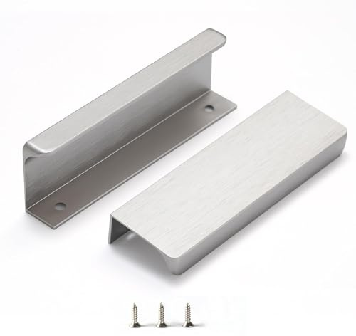 sunlithor Tiradores de dedo para armarios, cajones de cocina, perfil bajo, puerta de tocador, baño, alacena, tiradores largos de aluminio, paquete de 6 unidades, níquel cepillado de 6 pulgadas, fácil