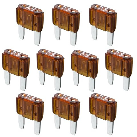 7,5A KFZ Sicherungen Mini | 12V 24V 32V | 10 Stück | Stecksicherungen für Stromdieb & Sicherungshalter | 11mm Flachsicherungen für Auto, Boot, Motorrad, Wohnmobil, Roller | Ersatzsicherungen