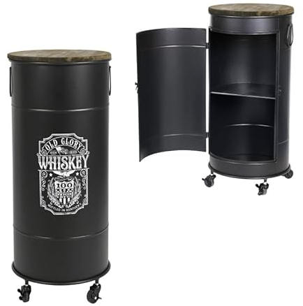 Meublorama Bar bidon avec Porte et roulettes – Design Old Glory, Dimensions 40x40x85 cm