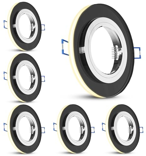 SSC-LUXon YAPU 6 Stück Einbauspot mit LED Ring schwarz rund - spiegelnde Einbau Deckenleuchten für GU10 / Module inkl. Fassung