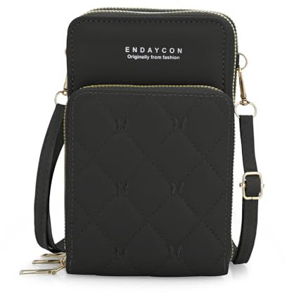 DOB SECHS Small Crossbody Phone Bag for Women, PU Leather Mobile Phone Purse with Adjustable Shoulder Strap, Card Slots, Cellphone Travel Handbags Coin Wallet for Ladies, Black