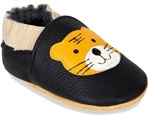 IceUnicorn Krabbelschuhe Baby Jungen Mädchen Lauflernschuhe Baby Weicher Leder Babyhausschuhe Kleinkind Babyschuhe(Tiger Schwarz, 12-18 Monate)