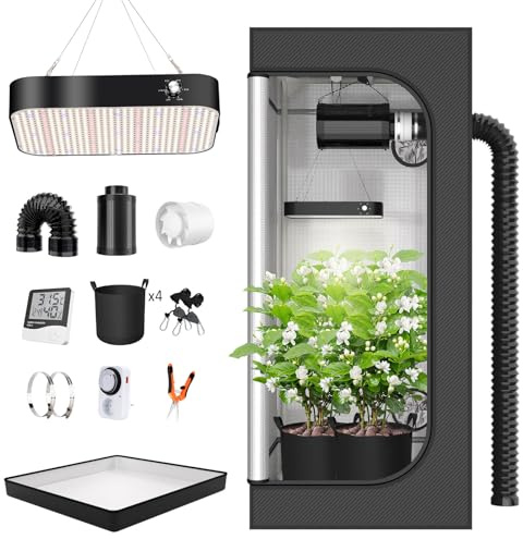 Growzelt Komplettset Anbau Set mit 200W LED Vollspektrum Grow Lampe Dimmbar, 70x70x160cm GrowZelt Kit Komplettes Hydroponics Grow Tent Complete Set(70x70x160cm)