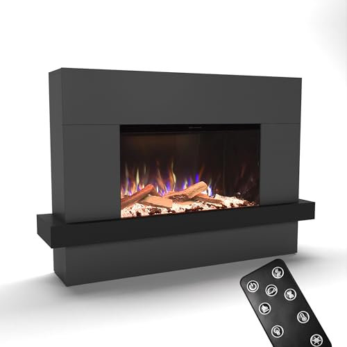 GLOW FIRE Kaminofen PR9 mit realistischem 3D E-Motion LED-Feuer - Stand-Elektrokamin mit Heizung, Kaminfeuer & Timer, max. 1500 W, 150x100x37 cm, Grau