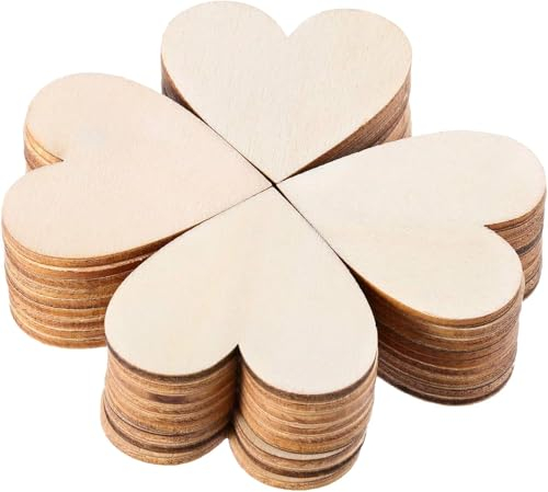 DIY Handwerk Verzierungen, Holzherzen Scheiben,Holzherzen Hochzeit, Für Geburtstag Taufe,Wanddeko Herz, Deko Hochzeit, 50mm,50 Stück