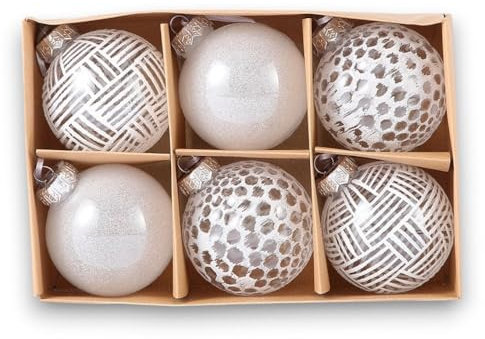 6er Set edle XXL Weihnachtskugeln Ø 8cm in Weißer-Farbe Weihnachtsbaum Kugeln Christbaumkugeln Weihnachts-Deko Christbaum-Schmuck (Variante 1)