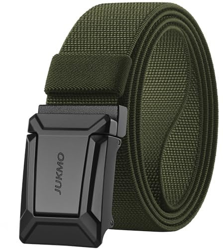 JUKMO Taktischer Stretchgürtel für Männer, Militär Arbeit Rigger Wandern,3,8cm elastische Nylon Web Ratsche Schnellspanner Gürtel in Geschenkbox (Armeegrün, Medium)