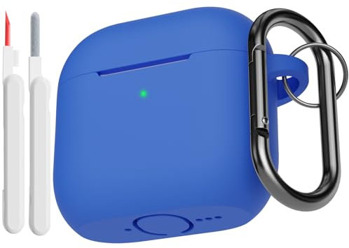 KOKOKA Silikon Hülle Schutzhülle Kompatibel mit AirPods 4. Generation mit Reinigungsset, Stoßfeste Weiche Dünne Schutzhülle Case für Airpods 4 2024 mit Cleaner Kit & Karabiner, Blau