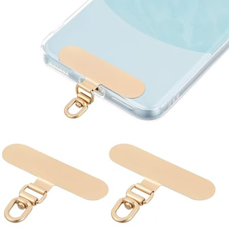 Ptwola Lot de 2 cordons universels rotatifs à 360° en métal avec languette d'attache de téléphone sans adhésif, pièce de rechange pour toutes les coques de téléphone, doré, Small