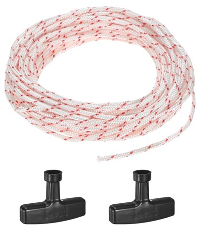 M METERXITY Cuerda de Arranque de Retroceso 2.5mm 10m Cuerda para Arranque con Asas Cuerda de Nylon para Arranque para Cortacésped/Motosierra/Recortadora/Desbrozadora [Blanco Rojo,Negro]