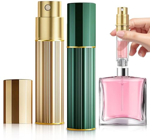 Perfume Atomiser, 5ml Perfume Travel Bottle, Refillable Perfume Bottle Mini Atomiser Spray Perfume Dispenser Refill Bottle fits Purse Handbag Pocket for Women Men (Gold+Green)
