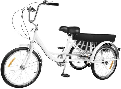 Ealtqund Dreirad für Erwachsene 20 Zoll 8 Gang 3 Rad Fahrrad mit Einkaufskorb Erwachsenendreirad bis 120KG Belastbar Dreirad höhenverstellbar Tricycle Fahrrad Cruiser Bikes für Senioren, Weiß