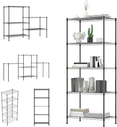 Greenhouse Shelving Units, 5 Tier Heavy Duty Adjustable Metal Wire Storage Shelves, Storage Racking Shelving, Free Standing Shelf Units with Leveling Feet, 455KG Max Weight, 60 x 35 x 150 cm
