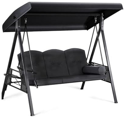 Ersatzdach für Gartenschaukel,Schwarz Sonnendach für Hollywoodschaukel, 210D/ 420D Oxford-Stoff Hollywoodschaukel Ersatz-Bezug Sitzbezug für Gartenschaukel Erastzbezug Dachplane Wasserdichtes (210D)