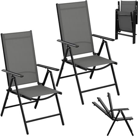 eSituro 2er Set Gartenstühle,Gartenstuhl Hochlehner klappbar, 7-fach verstellbare Rückenlehne, wetterfest, 150 kg Belastbar, für Garten Balkon Terrasse, Schwarz Grau
