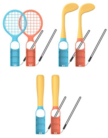 Cymwer 6 in 1 Sportzubehör, Bündel Tennisschläger Baseball Fledermäuse Golf Clubs Family Sports Party Pack for Switch for Switch 2 /OLED Joy-Con