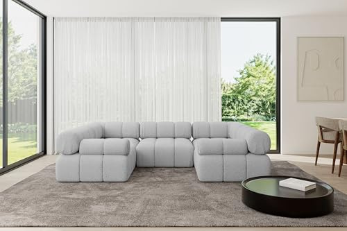 ALTDECOR Modulares Sofa Ecksofa in U-Form Corner modular Sofa Eckcouch Couch Wohnlandschaft Cauchsofa Polstersofa Birno-U1-285x190x70 cm Hellgrau